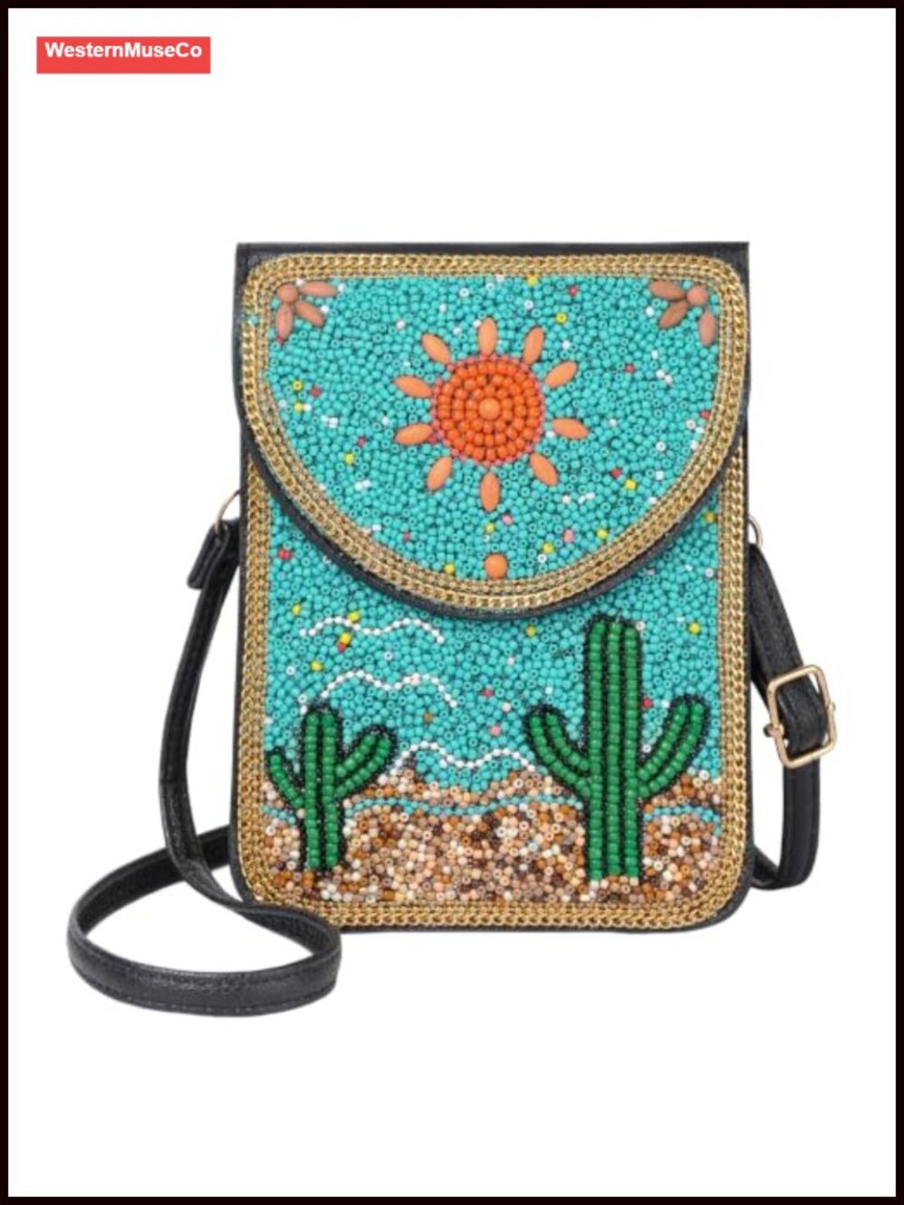 Handmade Boho Crossbody Phone Bag Beaded Leather Chain Shoulder Purse
